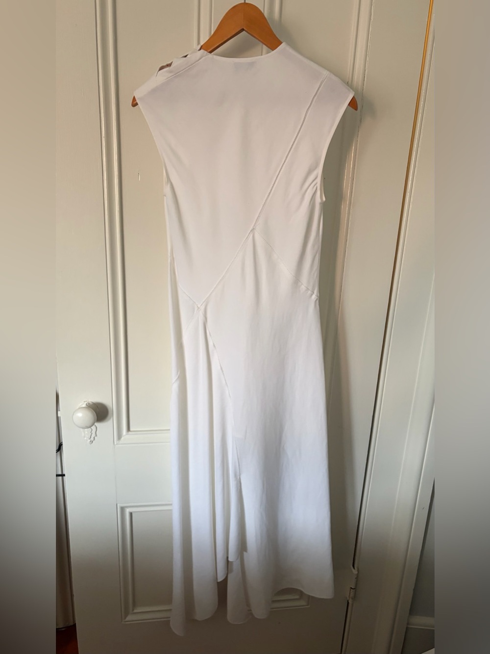 Draped asymmetrical linen blend maxi dress - Picture 6 of 8